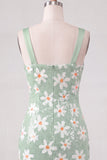 Lantejoulas Bodycon Florais Verdes Tiras Grossas Vestido Curto de Regresso a Casa
