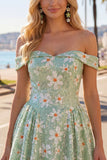 Vestido Curto de Regresso ao Fim de Casa, Linha A Verde Floral, Linha A Descoberta, Vestido Curto de Regresso Atrás