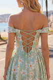 Vestido Curto de Regresso ao Fim de Casa, Linha A Verde Floral, Linha A Descoberta, Vestido Curto de Regresso Atrás