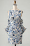 Vestido de regresso a casa floral Jacquard Bodycon Verde Bodycon com gola bata e laço grande
