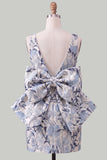 Vestido de regresso a casa floral Jacquard Bodycon Verde Bodycon com gola bata e laço grande