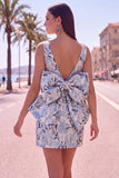 Vestido de regresso a casa floral Jacquard Bodycon Verde Bodycon com gola bata e laço grande