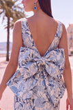Vestido de regresso a casa floral Jacquard Bodycon Verde Bodycon com gola bata e laço grande