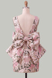 Vestido de regresso a casa floral Jacquard Bodycon Verde Bodycon com gola bata e laço grande