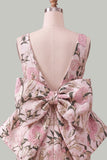 Vestido de regresso a casa floral Jacquard Bodycon Verde Bodycon com gola bata e laço grande