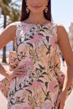 Vestido de regresso a casa floral Jacquard Bodycon Verde Bodycon com gola bata e laço grande