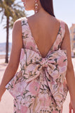 Vestido de regresso a casa floral Jacquard Bodycon Verde Bodycon com gola bata e laço grande