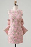 Vestido de regresso a casa floral Jacquard Bodycon Verde Bodycon com gola bata e laço grande