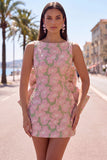 Vestido de regresso a casa floral Jacquard Bodycon Verde Bodycon com gola bata e laço grande