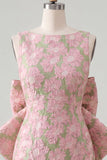 Vestido de regresso a casa floral Jacquard Bodycon Verde Bodycon com gola bata e laço grande