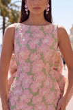 Vestido de regresso a casa floral Jacquard Bodycon Verde Bodycon com gola bata e laço grande