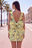 Vestido de regresso a casa floral Jacquard Bodycon Verde Bodycon com gola bata e laço grande