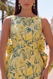 Vestido de regresso a casa floral Jacquard Bodycon Verde Bodycon com gola bata e laço grande