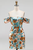 Vestido curto de boas-vindas com flores azuis brilhantes com lantejoulas bodycon