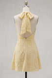 Vestido Curto de Regresso a Casa Amarelo Amarelo A-Line com Bordados Florais