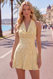 Vestido Curto de Regresso a Casa Amarelo Amarelo A-Line com Bordados Florais