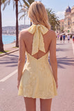 Vestido Curto de Regresso a Casa Amarelo Amarelo A-Line com Bordados Florais