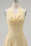 Vestido Curto de Regresso a Casa Amarelo Amarelo A-Line com Bordados Florais