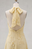 Vestido Curto de Regresso a Casa Amarelo Amarelo A-Line com Bordados Florais