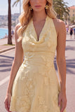 Vestido Curto de Regresso a Casa Amarelo Amarelo A-Line com Bordados Florais
