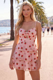 Vestido de finalistas rosa A-Line com olhos de fechadura, alças finas com folhos e franzidas, vestido de finalistas