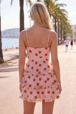 Vestido de finalistas rosa A-Line com olhos de fechadura, alças finas com folhos e franzidas, vestido de finalistas