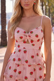 Vestido de finalistas rosa A-Line com olhos de fechadura, alças finas com folhos e franzidas, vestido de finalistas