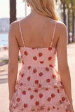 Vestido de finalistas rosa A-Line com olhos de fechadura, alças finas com folhos e franzidas, vestido de finalistas