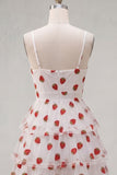 Vestido de finalistas rosa A-Line com olhos de fechadura, alças finas com folhos e franzidas, vestido de finalistas