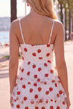 Vestido de finalistas rosa A-Line com olhos de fechadura, alças finas com folhos e franzidas, vestido de finalistas
