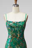 Vestido curto curto de regresso a casa verde verde escuro com folhos florais e renda nas costas