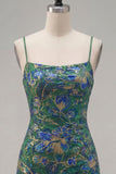 Vestido curto curto de regresso a casa verde verde escuro com folhos florais e renda nas costas