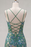 Vestido curto curto de regresso a casa verde verde escuro com folhos florais e renda nas costas