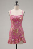 Vestido curto curto de regresso a casa verde verde escuro com folhos florais e renda nas costas