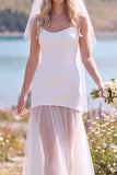 Vestido de Noiva Maxi Elopement em Tule Branco Sheathless