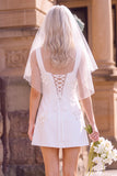 Vestido de Noiva Mini Elopement Mini Elopement Branco Linha A-Line Linha Quadrada Sem Mangas com Flor 3D