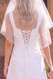 Vestido de Noiva Mini Elopement Mini Elopement Branco Linha A-Line Linha Quadrada Sem Mangas com Flor 3D