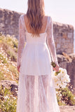 Vestido de Noiva Maxi Elopement de decote quadrado branco de decote quadrado e renda
