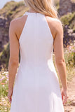 Vestido de Noiva Branco A-Line, de gola alta, curto elopement com flor 3D