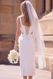 Vestido de Noiva Maxi Elopement com decote quadrado branco com decote quadrado e flor 3D