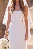 Vestido de Noiva Maxi Elopement com decote quadrado branco com decote quadrado e flor 3D