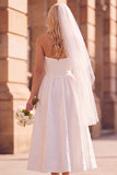 Vestido de Noiva Elopement Branco, A-Line Strapless Plissado e Pregueado