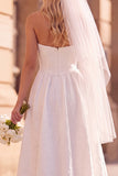 Vestido de Noiva Elopement Branco, A-Line Strapless Plissado e Pregueado