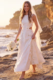 Vestido de Noiva Maxi Elopement com decote redondo branco com decote redondo e aplicação