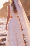 Vestido de Noiva Maxi Elopement com decote redondo branco com decote redondo e aplicação