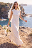Vestido de Noiva Maxi Elopement com gola redonda e gola redonda branca