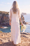 Vestido de Noiva Maxi Elopement com gola redonda e gola redonda branca