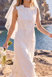 Vestido de Noiva Maxi Elopement com gola redonda e gola redonda branca
