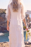 Vestido de Noiva Maxi Elopement com gola redonda e gola redonda branca