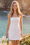 Vestido de Noiva Curto Elopement com decote quadrado branco e decote quadrado